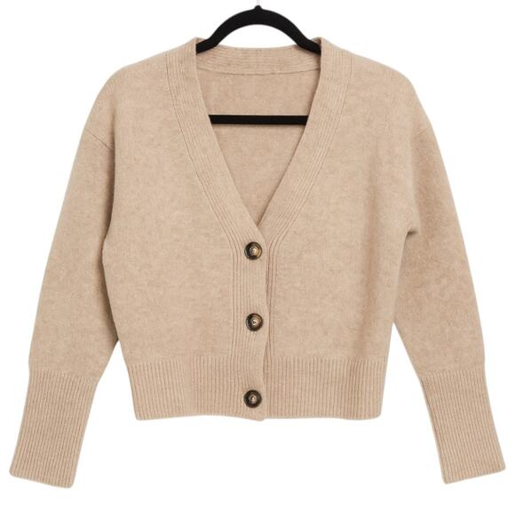 Pietro‎ Brunelli Milano Size S Button Up Crop Cardigan Sweater Tan Wool Alpaca - Picture 2 of 11